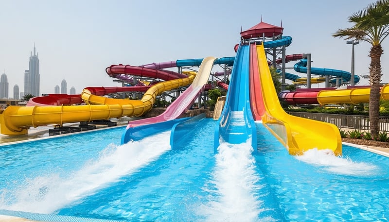 View of Water Park Dubai with exciting water slides and family-friendly pools View of Water Park Dubai with exciting water slides and family-friendly pools