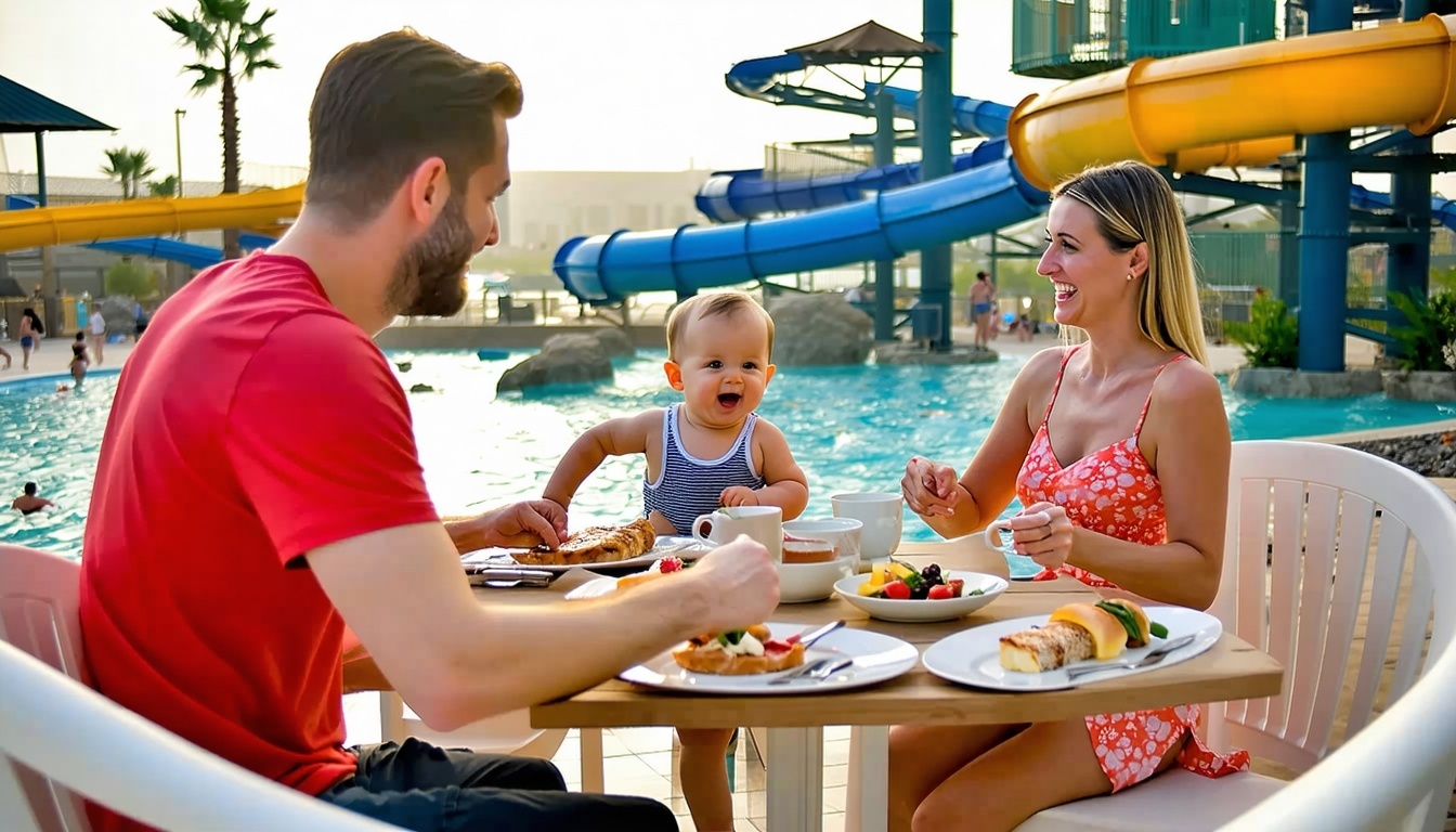 Family enjoying dining and amenities at Water Park Dubai