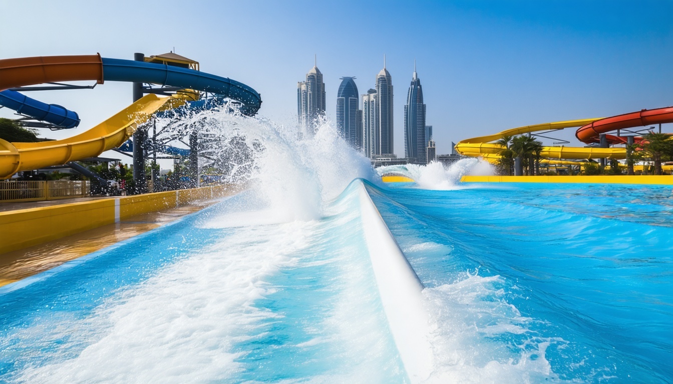 Relaxing wave pool at Water Park Dubai